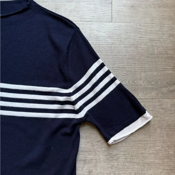MNG Mango Striped Fine Knit Short Sleeves Top Size L Navy Blue And White - Picture 6 of 8